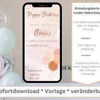 Einladung whatsapp | Luftballon Einladung | Digitale Einladung | E-Card zum Geburtstag | Kindergeburtstag Bild 1