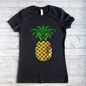 Damen T Shirt mit Ananas Motiv schwarzes Damen T Shirt mit einem Ananas Motiv Bild 1