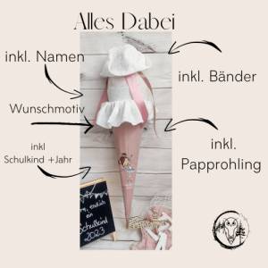 Schultüte aus Baumwolle in Rosa mit Ballerina ,Namen und Papprohling nach Wunsch Bild 2