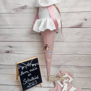 Schultüte aus Baumwolle in Rosa mit Ballerina ,Namen und Papprohling nach Wunsch Bild 3