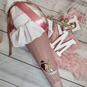 Schultüte aus Baumwolle in Rosa mit Ballerina ,Namen und Papprohling nach Wunsch Bild 4