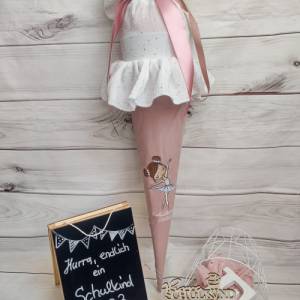 Schultüte aus Baumwolle in Rosa mit Ballerina ,Namen und Papprohling nach Wunsch Bild 5
