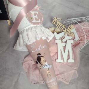 Schultüte aus Baumwolle in Rosa mit Ballerina ,Namen und Papprohling nach Wunsch Bild 7