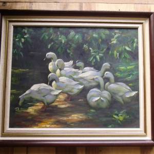 Enten Ölgemälde Gemälde W. Neumann Impressionismus Landhaus Cottage Bild 1