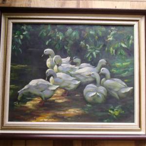 Enten Ölgemälde Gemälde W. Neumann Impressionismus Landhaus Cottage Bild 2
