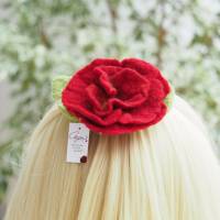 Große Haarblüte*Rot*Haarschmuck*100% Wolle*Haarklammer*Handarbeit Bild 2