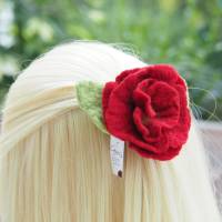 Große Haarblüte*Rot*Haarschmuck*100% Wolle*Haarklammer*Handarbeit Bild 4