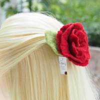 Große Haarblüte*Rot*Haarschmuck*100% Wolle*Haarklammer*Handarbeit Bild 6