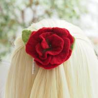 Große Haarblüte*Rot*Haarschmuck*100% Wolle*Haarklammer*Handarbeit Bild 8