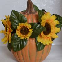 Herbstgesteck im Keramikkürbis Bild 1