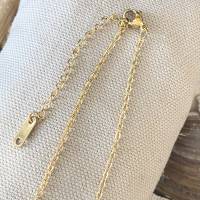 Halskette Beach schwarz/weiß - Goldfarbene Edelstahl-Halskette 50 cm mit kleiner Kauri-Muschel und bunten Plättchen Bild 6