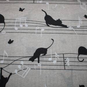 13,60 EUR/m Dekostoff Katzen Katzenband Musik auf hellbeige Baumwollmix Bild 1