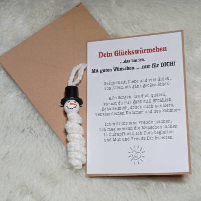 Grußkarte Sorgenwürmchen Glückswürmchen Schneemann