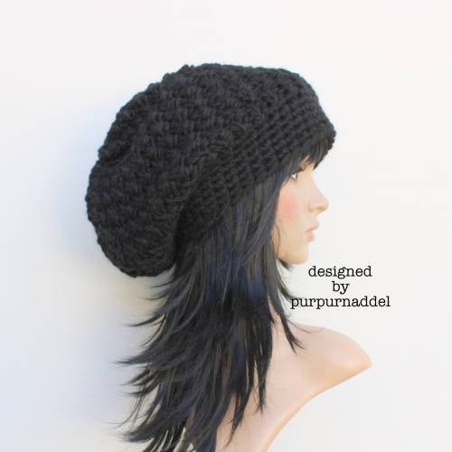 Chunky Hat,Long Beanie,black,For Women,Slouchy,Strickmütze!