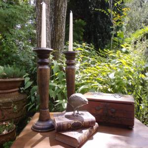 Paar Holzleuchter Kerzenleuchter Kerzenständer Kerzenhalter Landhaus Cottage Bild 1