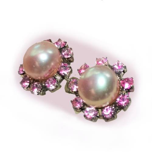 Ohrstecker handgemacht rosa Perle in glitzerndem pink Perlenohrringe pastell als Brautschmuck