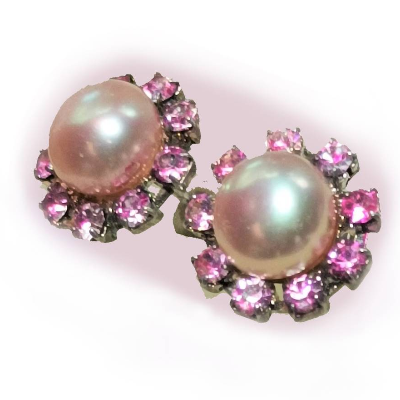 Ohrstecker handgemacht rosa Perle in glitzerndem pink Perlenohrringe pastell als Brautschmuck