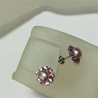 Ohrstecker handgemacht rosa Perle in glitzerndem pink Perlenohrringe pastell als Brautschmuck Bild 6
