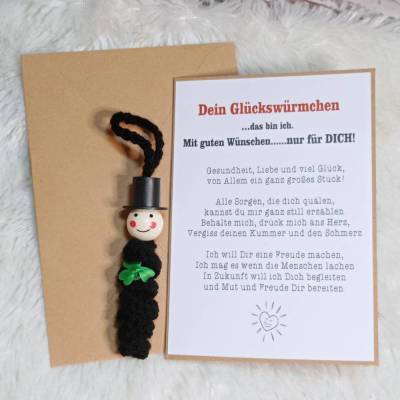 Grußkarte Sorgenwürmchen Glückswürmchen Schornsteinfeger
