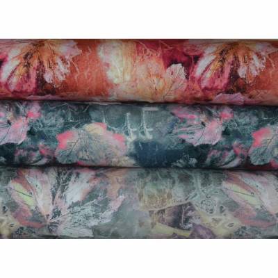 Jersey mit Blättern Herbst Romantic leaves 50 x 150 cm Nähen Stoff mint rot  ♕