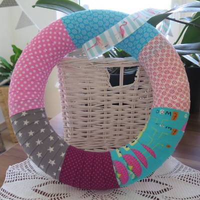 Türkranz rosa türkis ganzjährig Kranz Deko Landhaus Patchwork Einzelstück