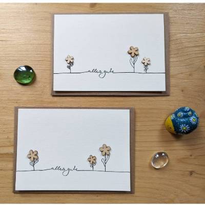 Karte "Alles Gute" mit 3 Holzblümchen