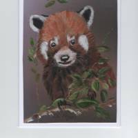 Grußkarte, Kindergeburtstag, kein Haustier-  Panda, rot, handgemalt Bild 1