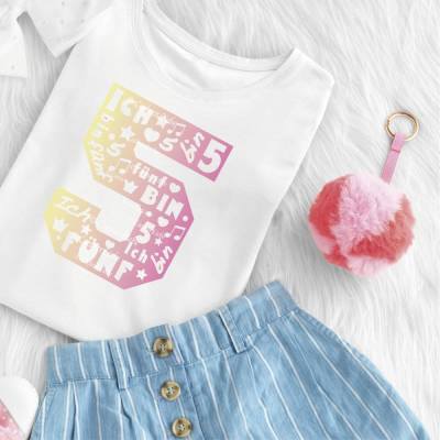 Bügelbild Ich bin (Fläche) – Zahl 1-9 als Geburtstags-Shirt-Aufbügler mit Wunschname