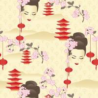 Notizheftchen Hanami, DIN A6 Notizheft blanko, Paperback mit Softcover und Geisha mit Kirschblüten Bild 1