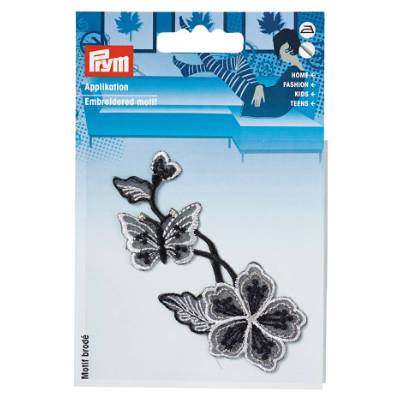 Applikation selbstklebend./aufbügelbar Blumenranke schwarz