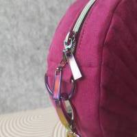 Unikat Runde Handtasche / Umhängetasche Wildlederimitat in Pink mit schöner Steppung Bild 6