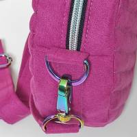 Unikat Runde Handtasche / Umhängetasche Wildlederimitat in Pink mit schöner Steppung Bild 7