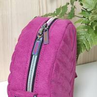 Unikat Runde Handtasche / Umhängetasche Wildlederimitat in Pink mit schöner Steppung Bild 9