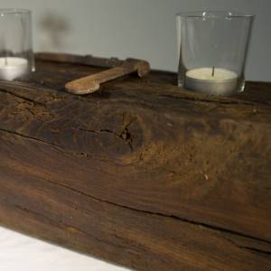 Kerzenhalter aus Holz für Teelichter - aus antiken Eichenholz - mit Teelichtgläser und Reagenzgläser für Blumen Bild 8
