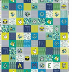 SALE Patchwork Blanket by lycklig design by Swafing, farbenfrohes Baumwoll-Webware fortlaufendes Design, Boys / Gamer bl Bild 1