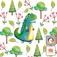 Kinderbordüre: Dino im Wald - grün - nach Aquarellart - optional selbstklebend - 20 cm Höhe Bild 1