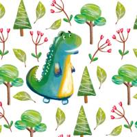 Kinderbordüre: Dino im Wald - grün - nach Aquarellart - optional selbstklebend - 20 cm Höhe Bild 7