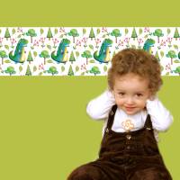 Kinderbordüre: Dino im Wald - grün - nach Aquarellart - optional selbstklebend - 20 cm Höhe Bild 8
