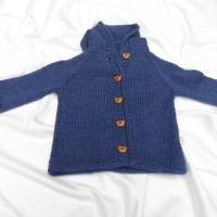 Babyjacke mit Kapuze, handgestrickt aus Wolle (Merino), Blau Bild 3