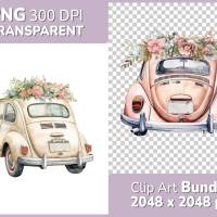 Hochzeit Auto Ente - PNG Bilder Bundle, Hochauflösende Aquarell Grafiken, Transparenter Hintergrund Bild 1