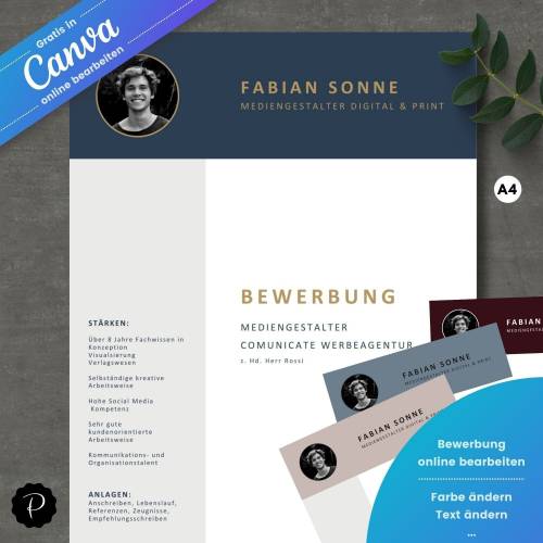 Canva Bewerbungsvorlage, Lebenslauf Vorlage deutsch, moderner Lebenslauf, Anschreiben, Deckblatt, Bewerbung, Canva templ