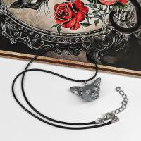 Halskette mit Sphynx Katze Anhänger aus Keramik, Gothic Schmuck, okkulte Halsschmuck Bild 3