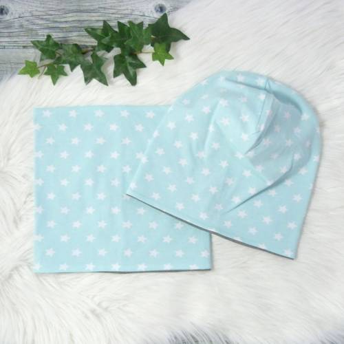 Beanie-Mütze Schlauchschal Set KU 49-52 Stern-Motiv