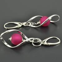 Spiral - Ohrringe mit Polarisperle pink, große lange Ohrhänger 925er Silber gedrehte Spirale mit Perle rosa Bild 1