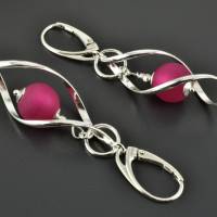 Spiral - Ohrringe mit Polarisperle pink, große lange Ohrhänger 925er Silber gedrehte Spirale mit Perle rosa Bild 2