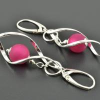 Spiral - Ohrringe mit Polarisperle pink, große lange Ohrhänger 925er Silber gedrehte Spirale mit Perle rosa Bild 3