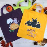 Stoffbeutel Halloween | Kinderbeutel | Süßigkeiten sammeln | Hocus Pocus | Katze Kater | Monster Bild 1