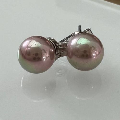 Ohrstecker aus Muschelkern und 925 Silber, altrosa - F9