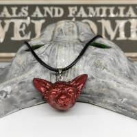 Halskette mit Sphynx Katze Anhänger aus Keramik, Gothic Schmuck, okkulte Halsschmuck Bild 1