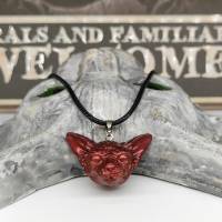 Halskette mit Sphynx Katze Anhänger aus Keramik, Gothic Schmuck, okkulte Halsschmuck Bild 2